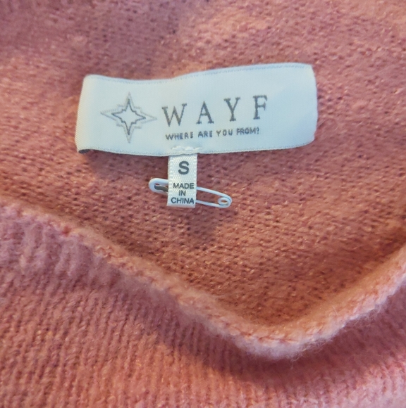 WAYF Milo Knot Tie Front Mockneck Sweater Pink Wool Blend Nordstrom Small NWT - Picture 6 of 8